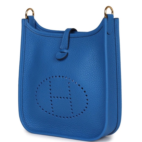 NEW Hermès Evelyne TPM Bleu Zellige Clemence Gold Hardware Crossbody Bag - Picture 5 of 8
